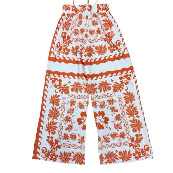 Umgee NWOT Wide Leg Pants Size Small Orange White Print Casual Boho Festival - Picture 5 of 8